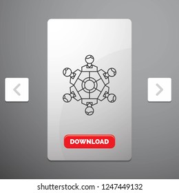 Cooperation, friends, game, games, playing Line Icon in Carousal Pagination Slider Design & Red Download Button