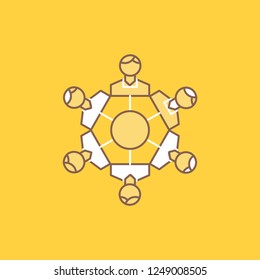 Cooperation, friends, game, games, playing Flat Line Filled Icon. Beautiful Logo button over yellow background for UI and UX, website or mobile application