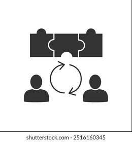 Cooperation glyph icon. Creative collaborations between workers. Synergy concept. Filled flat sign. Isolated silhouette vector illustration