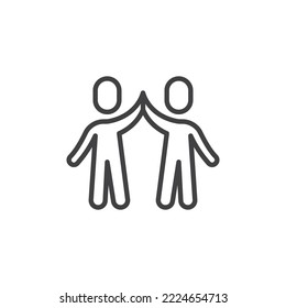 Icono de línea de grupo de cooperación. signo de estilo lineal para concepto móvil y diseño web. Icono de vector de contorno de gestos de alta mano. Símbolo de amistad, ilustración del logo. Gráficos vectoriales
