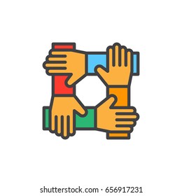 Cooperation hands, teamwork filled outline icon, colorful vector sign, Symbol, logo illustration
