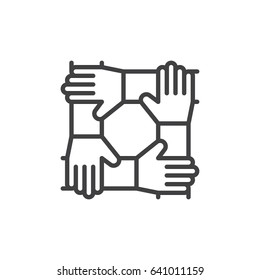 Cooperation hands, teamwork line icon, outline vector sign, linear style pictogram isolated on white. Symbol, logo illustration. Editable stroke. Pixel perfect