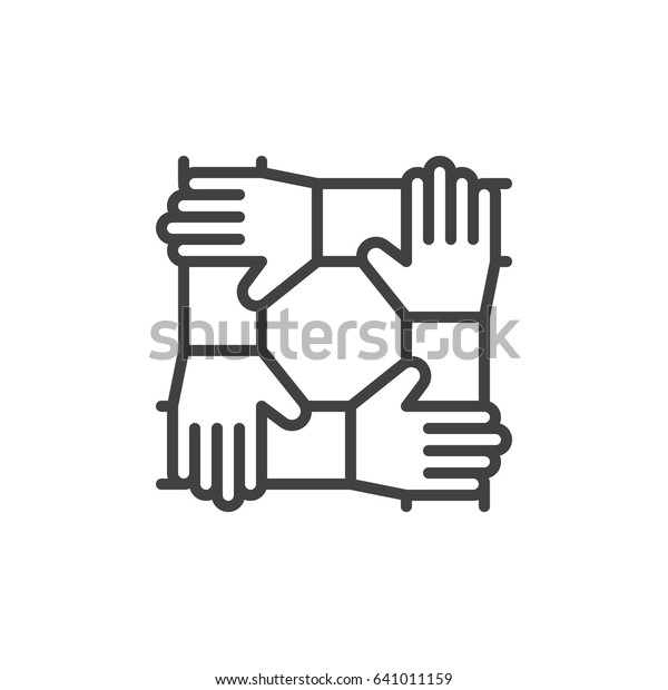 Cooperation Hands, Teamwork Line Icon, Outline Vector Sign, Linear