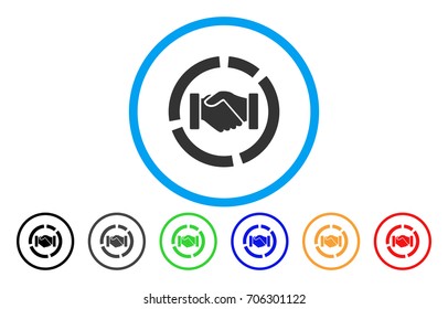 Cooperation Handshake Diagram vector rounded icon. Image style is a flat gray icon symbol inside a blue circle. Additional color variants are grey, black, blue, green, red, orange.
