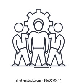 Icono de cooperación, ilustración lineal aislada, vector de línea delgada, signo de diseño web, símbolo de concepto de contorno con trazo editable sobre fondo blanco.