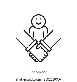 Icono de cooperación. Diseño de icono de estilo de esquema aislado en fondo blanco