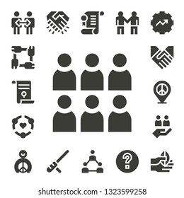 cooperation icon set. 17 filled cooperation icons.  Simple modern icons about  - Cooperation, Unity, Agreement, Team, Friendship, Handshake, Peace, Teamwork, Baton, Deal, Help