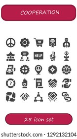  cooperation icon set. 25 filled cooperation icons. Simple modern icons about  - Peace, Gear, Solidarity, Agreement, Teamwork, Help, Hand, Shake hands, Hands, Handshake, Chains