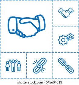 Cooperation icon. set of 6 cooperation outline icons such as handshake, gear, chain