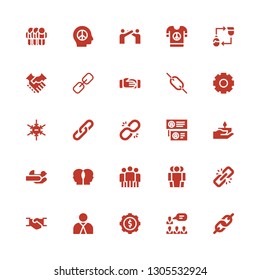 cooperation icon set. Collection of 25 filled cooperation icons included Link, Teamwork, Cogwheel, Employee, Handshake, Cooperation, Team, Relationship, Hands, Hand, Negative ion