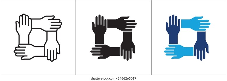 Ikone der Zusammenarbeit. Teamwork-Symbol. Symbol für Zusammenarbeit. Logo des Kollegen. Logo für Handarbeit. Vektorgrafik in Weiß isoliert für Illustration und Grafikdesign-Ressource.