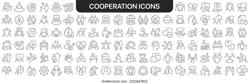 Cooperation icons collection in black. Icons big set for design. Vector linear icons