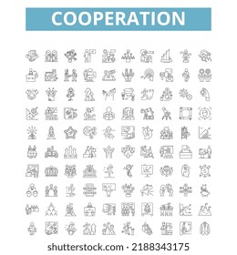 Cooperation icons, line symbols, web signs, vector set, isolated illustration