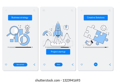Cooperation and interaction onboarding mobile app page screen with linear concepts