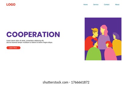 Cooperation Landing Page Website With Fulcolor Characters illustration Talking One To Another