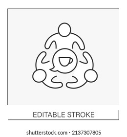  Cooperation line icon. Business lunch between workers.Team concept. Isolated vector illustration. Editable stroke