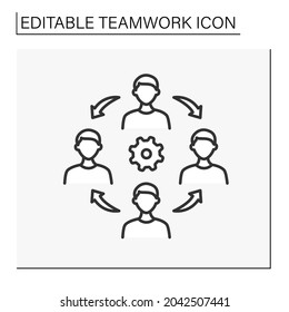 Symbol der Kooperationslinie. Kooperationsmechanismen zwischen Arbeitnehmern. Diskussion, Zusammenarbeit, gemeinsames Projekt. Wirksamer Arbeitsprozess. Teamwork-Konzept. Einzige Vektorgrafik. Bearbeitbarer Hub