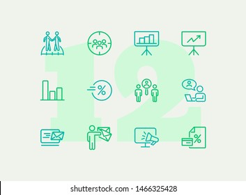 Cooperation line icon set. Communication, graph, video call interview. Business concept. Can be used for topics like head hunting, collaboration, and finding professionals