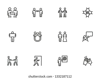 Cooperation line icon set. People, team, partner, family. People connection concept. Can be used for topics like relationship, communication, teamwork