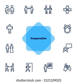 Cooperation line icon set. People, team, partner, family. People connection concept. Can be used for topics like relationship, communication, teamwork