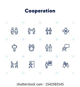 Cooperation line icon set. People, team, partner, family. People connection concept. Can be used for topics like relationship, communication, teamwork