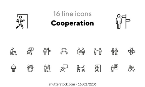 Cooperation line icon set. People, team, partner, family. People connection concept. Can be used for topics like relationship, communication, teamwork