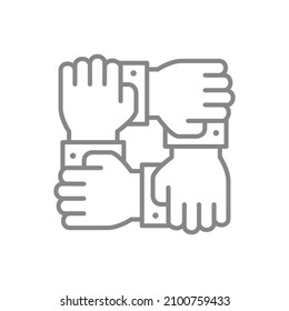 Icono de línea de cooperación. Trabajo en equipo, símbolo de solidaridad