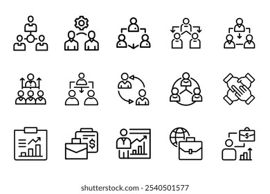 Icons-Set für die Kooperationslinie - Icons für Teamwork, Partnerschaft und Zusammenarbeit. Eine Sammlung einfacher und übersichtlicher Symbole, die Konzepte der Zusammenarbeit, Teamarbeit, Partnerschaft und Zusammenarbeit darstellen.