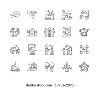Cooperation line icons, signs, vector set, outline illustration concept 