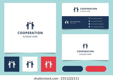 Cooperation logo design with editable slogan. Branding book and business card template.