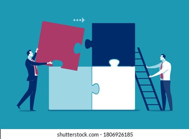 Cooperation. Manager brings the final piece of a project. Business vector  illustration