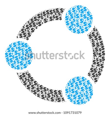 Cooperation mosaic of dollars and spheric points. Vector dollar currency signs are grouped into cooperation collage.
