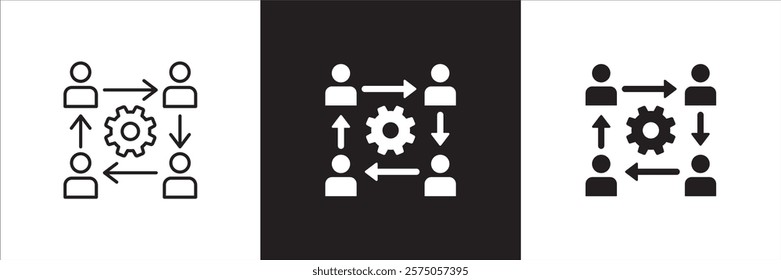 Cooperation participation icon set. Icons that have meaning of participation, relation, community, management, partner, social, interaction, communication. Vector icon design in thin line flat design.