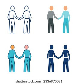 Kooperations- oder Partnerschaftssymbol im flachen und Linienstil gesetzt. Zwei Leute zittern die Hand. Geschäftsvorteil-Symbol Vektorgrafik.