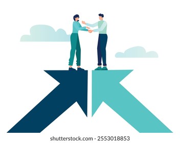 Cooperation partnership, teamwork to achieve success, teamwork, agreement or negotiation, businessmen shaking hands, vector illustration