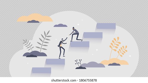 Cooperation with partnership and teamwork unity support tiny persons concept. Business solution collaboration and assistance for common success vector illustration. Professional partners help scene.