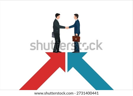 Cooperation partnership, work together for success, team collaboration, agreement or negotiation, collaborate concept, businessmen handshake on growth arrow joining connection agree to work together.	
