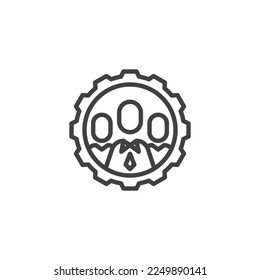 Cooperation process line icon. People inside gear linear style sign for mobile concept and web design. Togetherness and cooperation outline vector icon. Symbol, logo illustration. Vector graphics