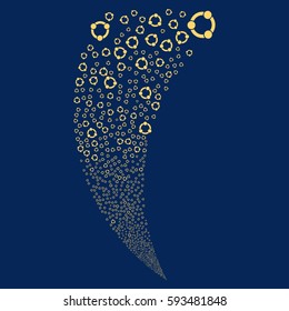 Cooperation random fireworks stream. Vector illustration style is flat yellow iconic symbols on a blue background. Object fountain constructed from scattered design elements.