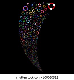Cooperation random fireworks stream. Vector illustration style is flat bright multicolored iconic symbols on a black background. Object fountain made from scattered icons.