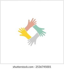 Symbol für Zusammenarbeit und Solidarität. Symbol "Teamwork". Symbol für Zusammenarbeit. Logo des Mitarbeiters. Handteam-Arbeitslogo. Vektorgrafik einzeln auf Weiß für Illustrationen und Grafikdesign.