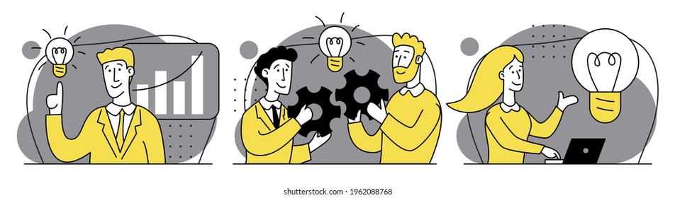 Cooperation, Strategic development business planning abstract concept vector illustration set. Business mission, vision statement, competitive intelligence, goals, brand success,  abstract metaphor