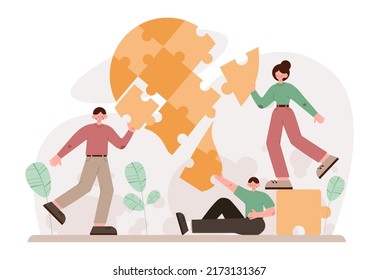 Cooperation teamwork concept. Collaboration and teamwork. Office characters cooperation for additional business development. Idea of successful coworking. Flat vector illustration