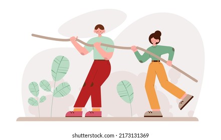 Concepto de trabajo en equipo de cooperación. Colaboración y trabajo en equipo. Cooperación de personajes de Office para desarrollo de negocios adicional. Idea de un coworking exitoso. Ilustración vectorial plana