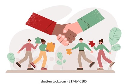 Cooperation teamwork concept. Collaboration and teamwork. Office characters cooperation for additional business development. Idea of successful coworking. Flat vector illustration