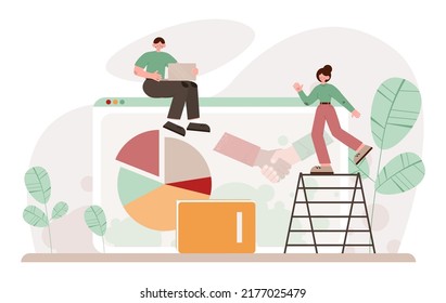 Cooperation teamwork concept. Collaboration and teamwork. Office characters cooperation for additional business development. Idea of successful coworking. Flat vector illustration