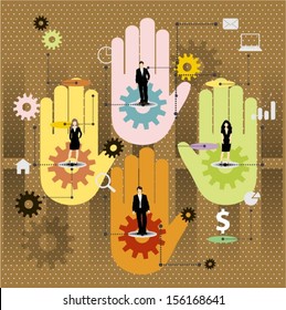 Cooperation vector design with colorful hands.