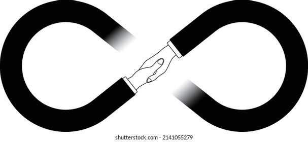 Cooperation will have unlimited possibilities, Looking ahead, handshake, vector illustration, white background