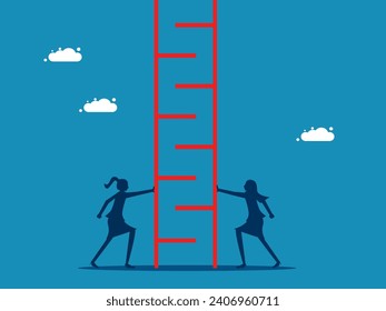 Cooperation and working together. Two businesswomen connecting part of stairs