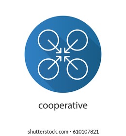 Cooperative abstract symbol. Flat linear long shadow icon. Cooperation and teamwork abstract metaphor. Vector line symbol
